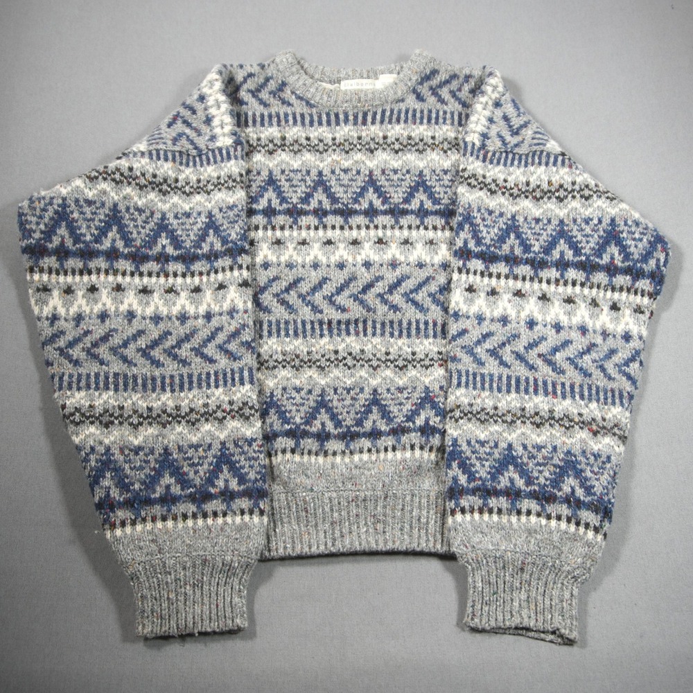 Fair Isle Wool Blend Heavy Knit Men Sweater XL Coastal Cabin Grandpa Chunky